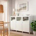 IKEA BESTÅ БЕСТО, комбинация для хранения с дверцами, белое / Смевикен / Каббарп белое прозрачное стекло, 180x42x112 см 293.843.47 фото thumb №6