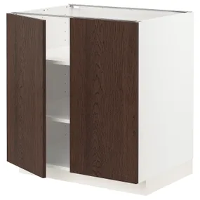 IKEA METOD МЕТОД, підлогова шафа з полицями / 2 дверцят, білий / СІНАРП коричневий, 80x60 см 294.559.95 фото