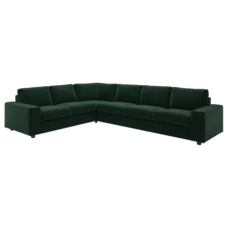 IKEA VIMLE ВІМЛЕ, кутовий диван, 5-місний, з широкими підлокітниками/Djuparp темно-зелений 294.367.80 фото №1