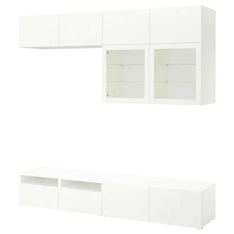 IKEA BESTÅ БЕСТО, комбінація шаф для тв / скляні дверц, білий / ЛАППВІКЕН білий прозоре скло, 240x42x231 см 494.121.65 фото №1