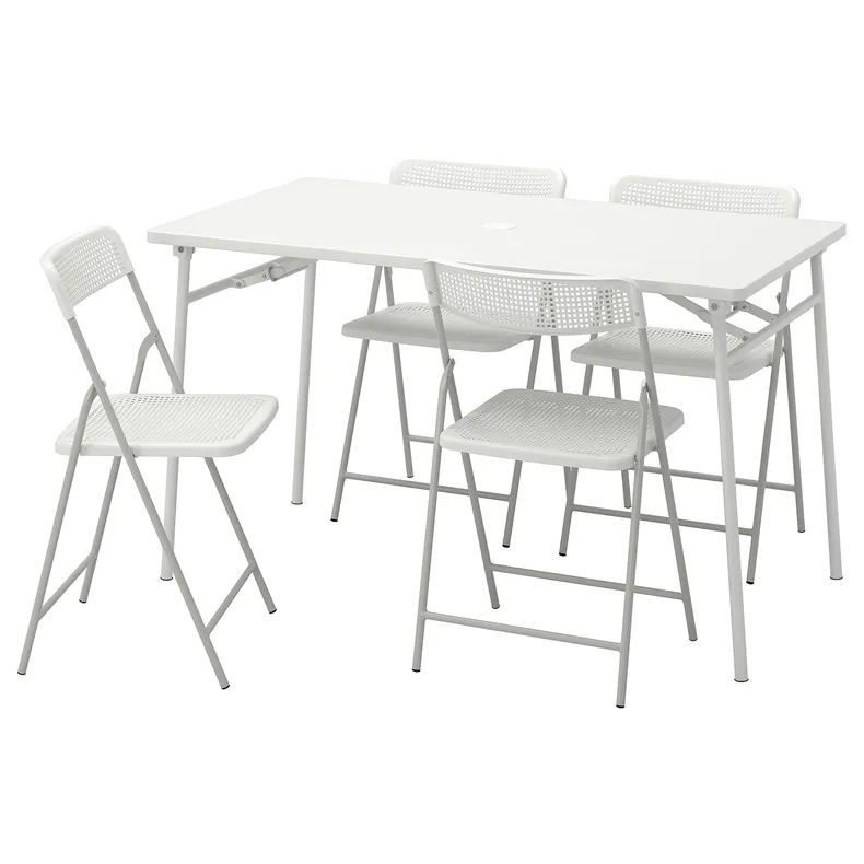 IKEA TORPARÖ ТОРПАРЕ, стіл+4 складані стільці, вуличний, білий/білий/сірий, 130 см 894.948.66 фото №1