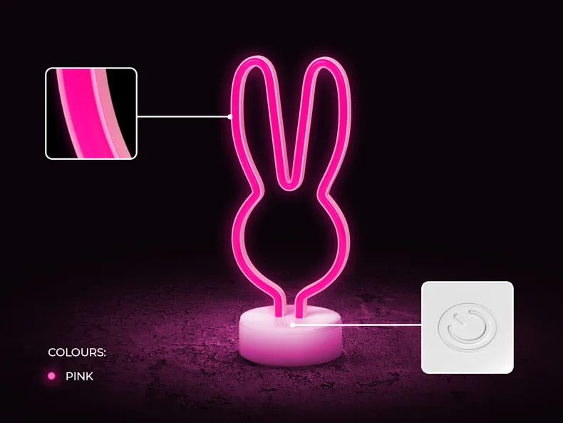 BRW Светодиодный кролик неоновая настольная лампа розовый 093828 фото №4