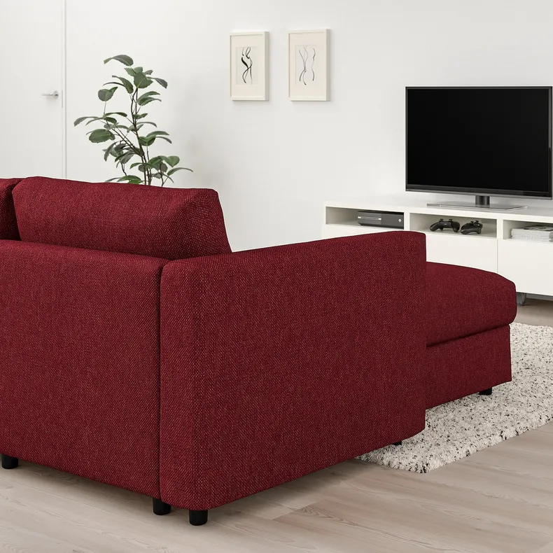 IKEA VIMLE ВИМЛЕ, 5-местный угловой диван, с шезлонгом/Lejde красный/коричневый 894.344.53 фото №2