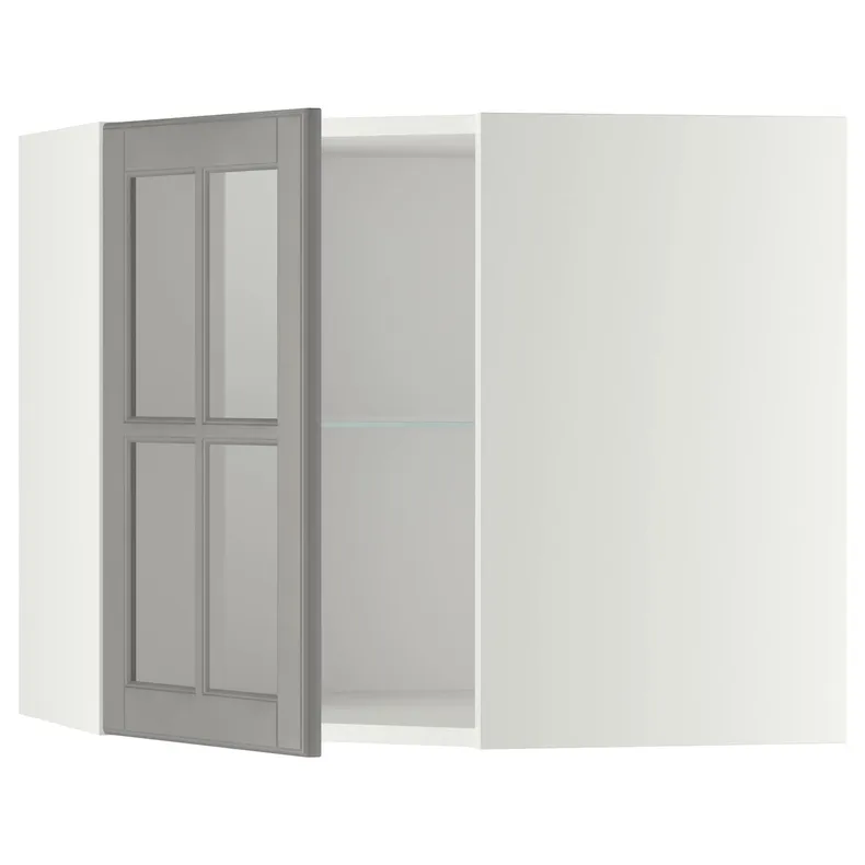 IKEA METOD МЕТОД, кутова настін шафа, полиці / скл двер, білий / сірий Бодбін, 68x60 см 493.949.63 фото №1