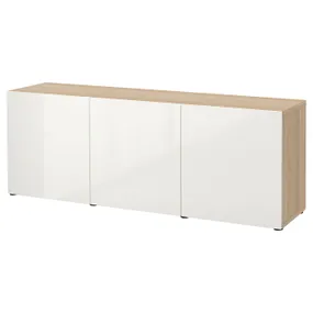 IKEA BESTÅ БЕСТО, комбинация для хранения с дверцами, Дуб беленый/Сельсвикен глянцевый/белый, 180x42x65 см 893.249.92 фото