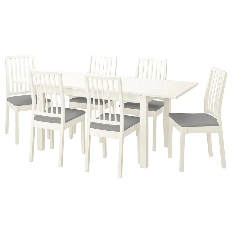 IKEA LANEBERG ЛАНЕБЕРГ / EKEDALEN ЕКЕДАЛЕН, стіл+6 стільців, білий білий / ОРРСТА світло-сірий, 130 / 190x80 см 094.827.06 фото №1