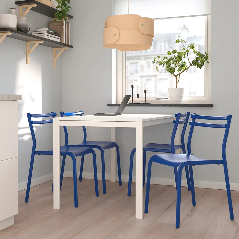 IKEA MELLTORP МЕЛЬТОРП / GENESÖN ГЕНЕСЕН, стіл+4 стільці, білий білий / синій металік, 125 см 795.363.48 фото №2