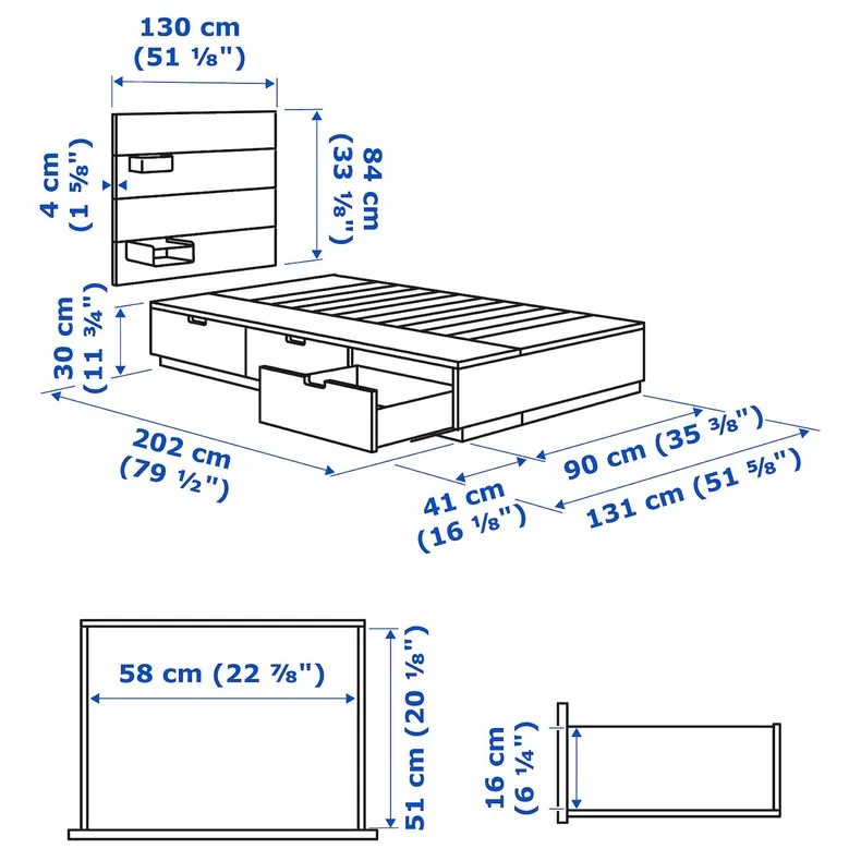 IKEA NORDLI НОРДЛИ, кровать с отд д / хранения и матрасом, с жестким изголовьем из антрацита / акрехамна, 90x200 см 295.368.69 фото №17