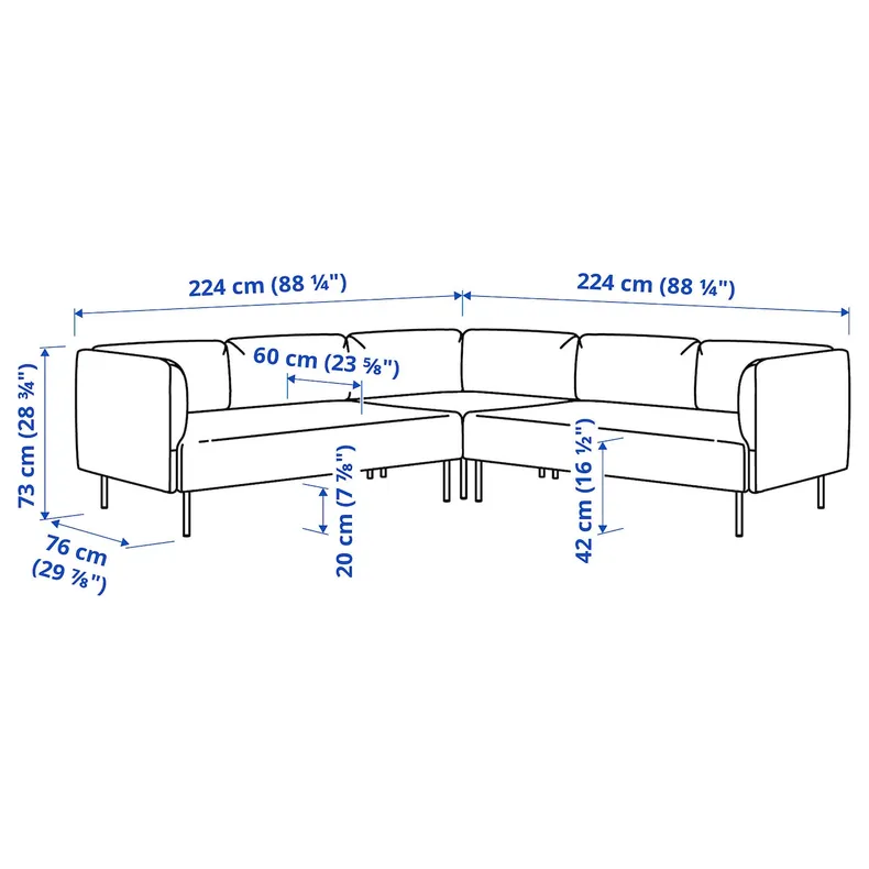 IKEA LILLEHEM, Модульный угловой диван, 4-местный, Омедненный/коричнево-красный металл 095.361.63 фото №6