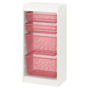 IKEA TROFAST ТРУФАСТ, комбінація для зберіган +контейнери, білий/світло-червоний, 46x30x94 см 594.787.21 фото