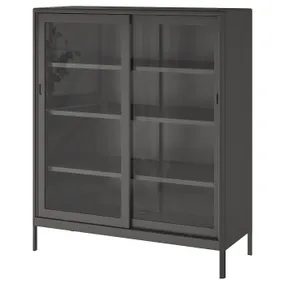 IKEA IDÅSEN ИДОСЕН, шкаф+раздвижные стеклянные дверцы, тёмно-серый, 120x140 см 904.963.84 фото