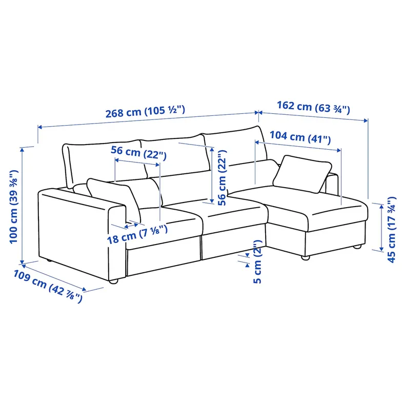 IKEA ESKILSTUNA ЭСКИЛЬСТУНА, 3-местный диван с козеткой, Окрашенный в синий цвет 995.201.91 фото №9