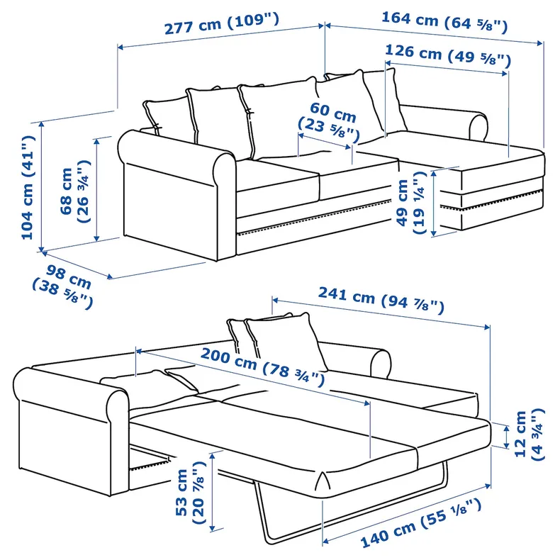 IKEA GRÖNLID ГРЕНЛІД, 3-місний диван-ліжко, з шезлонгом / антрацит пагорбкуватий 195.364.50 фото №7