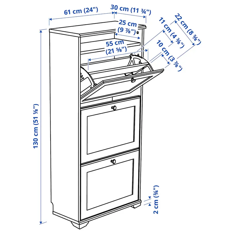 IKEA BRUSALI БРУСАЛІ, шафа для взуття з 3 відділеннями, білий, 61x30x130 см фото №4