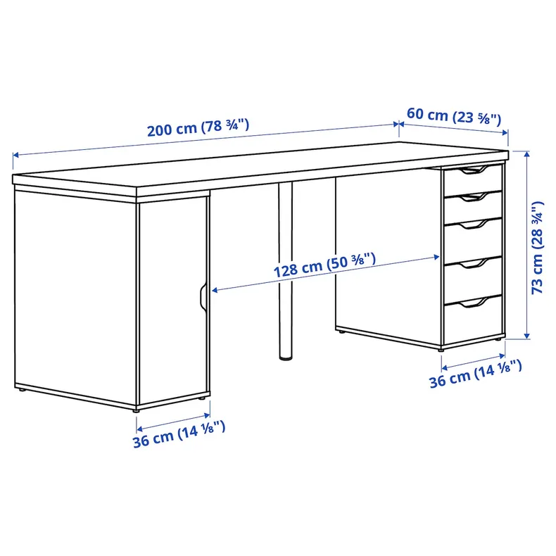 IKEA LAGKAPTEN ЛАГКАПТЕН / ALEX АЛЕКС, письмовий стіл, Чорний/коричневий/білий, 200x60 см 695.216.58 фото №8