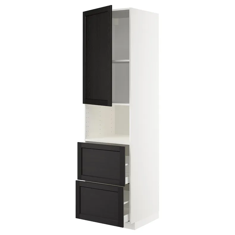 IKEA METOD МЕТОД / MAXIMERA МАКСИМЕРА, высокий шкаф д / СВЧ / дверца / 2ящика, белый / Лерхиттан с черными пятнами, 60x60x220 см 094.651.89 фото №1