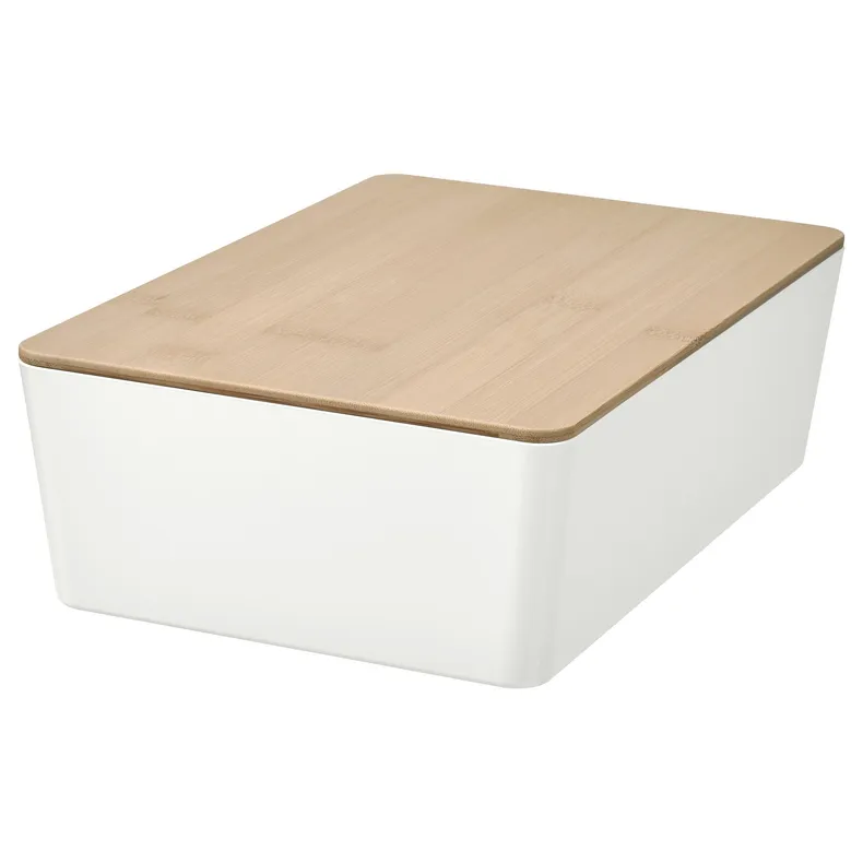 IKEA KUGGIS КУГГІС, коробка з кришкою, білий/бамбук, 18x26x8 см 795.612.86 фото №1