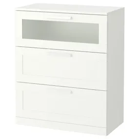 IKEA BRIMNES БРІМНЕС, комод із 3 шухлядами, білий / матове скло, 78x95 см 003.920.41 фото
