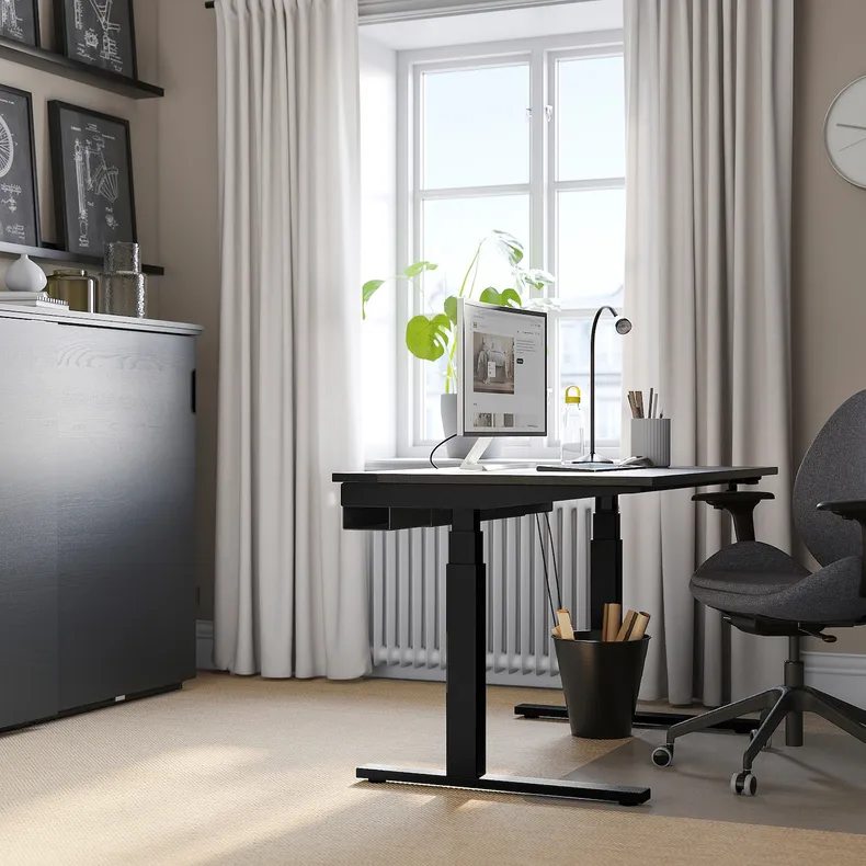 IKEA MITTZON МІТТЗОН, стіл регульований, електричний okl попелястий пофарбований чорний / чорний, 120x80 см 995.277.48 фото №5
