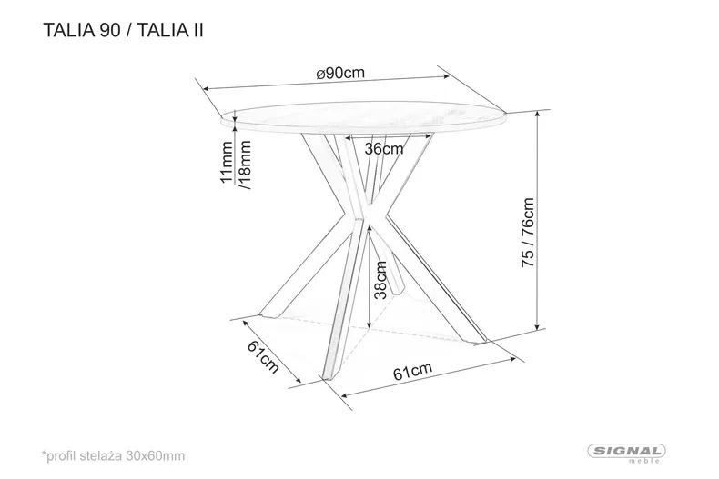 Стол SIGNAL TALIA II, дуб / чёрный, 90x90 фото №2