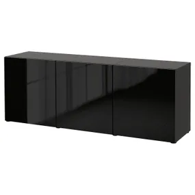 IKEA BESTÅ БЕСТО, комбінація д / зберіган з дверцятами, чорний / коричневий / Selsviken глянцевий / чорний, 180x42x65 см 293.249.85 фото