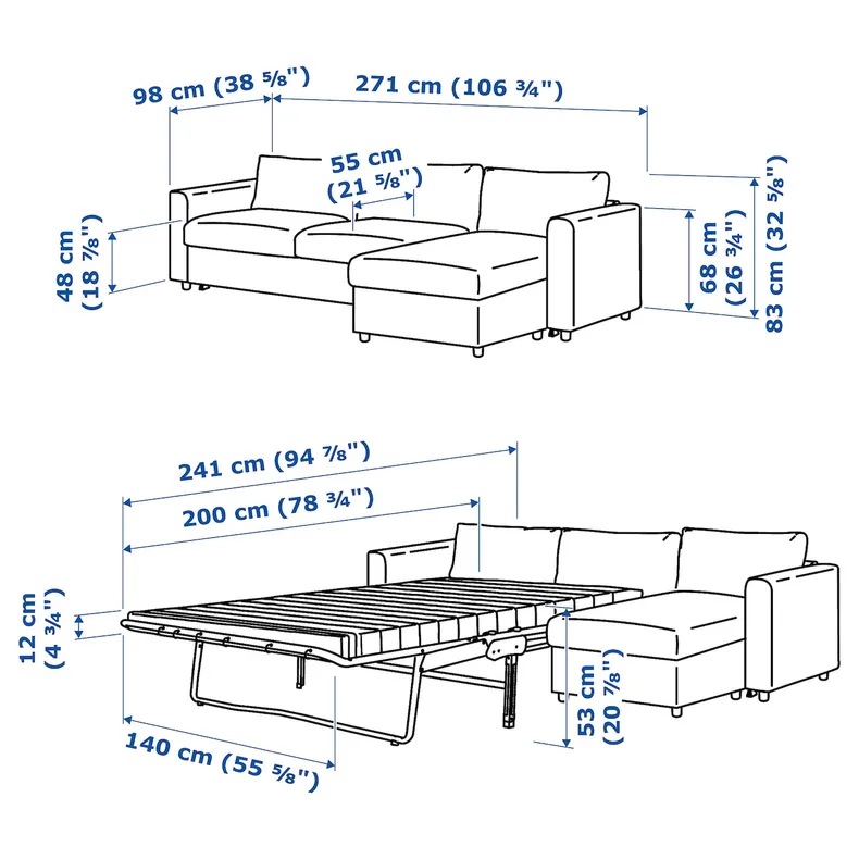 IKEA VIMLE ВІМЛЕ, 3-місний диван-ліжко, з шезлонгом / бежевий 095.369.74 фото №7