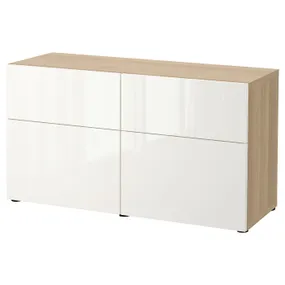 IKEA BESTÅ БЕСТО, комбінація д / зберіг із дверц / шухл, дуб морений білий / сельвікен глянцевий / білий, 120x42x65 см 294.126.42 фото
