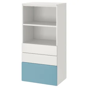 IKEA SMÅSTAD СМОСТАД / PLATSA ПЛАТСА, книжкова шафа, біло-блакитний з 3 шухлядами, 60x42x123 см 695.439.24 фото