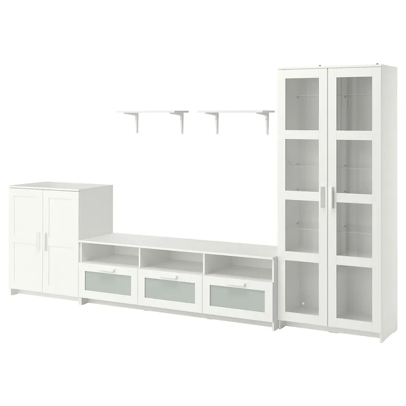 IKEA BRIMNES БРИМНЭС / BURHULT БУРГУЛЬТ, шкаф для ТВ, комбинация, белый, 338x41x190 см 593.986.73 фото №1