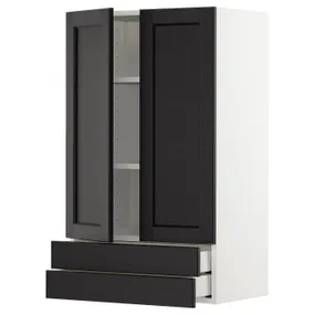 IKEA METOD МЕТОД / MAXIMERA МАКСИМЕРА, навесной шкаф / 2дверцы / 2ящика, белый / Лерхиттан с черными пятнами, 60x100 см 294.587.48 фото