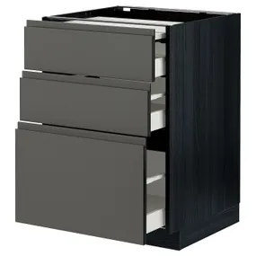 IKEA METOD МЕТОД / MAXIMERA МАКСИМЕРА, напольный шкаф с выдвиж панелью / 3ящ, черный / Воксторп темно-серый, 60x60 см 594.339.21 фото
