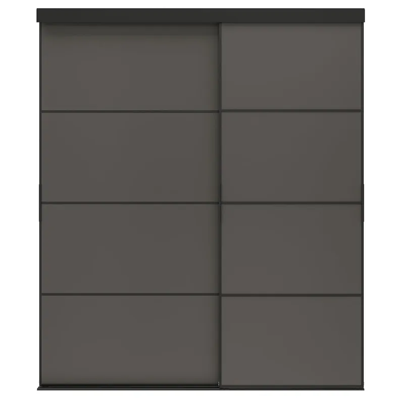 IKEA SKYTTA СКЮТТА / MEHAMN МЕХАМН, комбінація розсувних дверцят, чорний/2стр темно-сірий, 177x205 см 694.995.82 фото №1