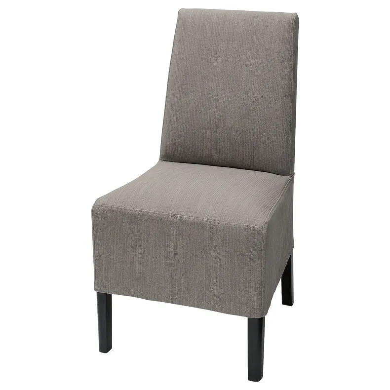 IKEA BERGMUND БЕРГМУНД, стул с чехлом средней длины, черный / нольгага серый / бежевый 993.860.98 фото №1