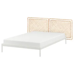 IKEA VEVELSTAD ВЕВЕЛЬСТАД, каркас ліжка з 2 узголів’ями, білий / ТОЛЬКНІНГ ротанг, 140x200 см 194.417.39 фото
