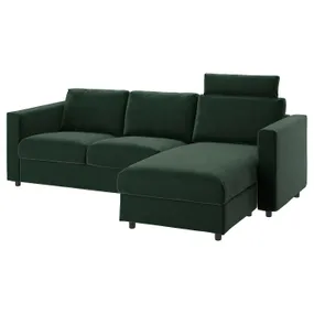 IKEA VIMLE ВІМЛЕ, 3-місний диван, з шезлонгом з підголовником/Djuparp темно-зелений 194.336.02 фото