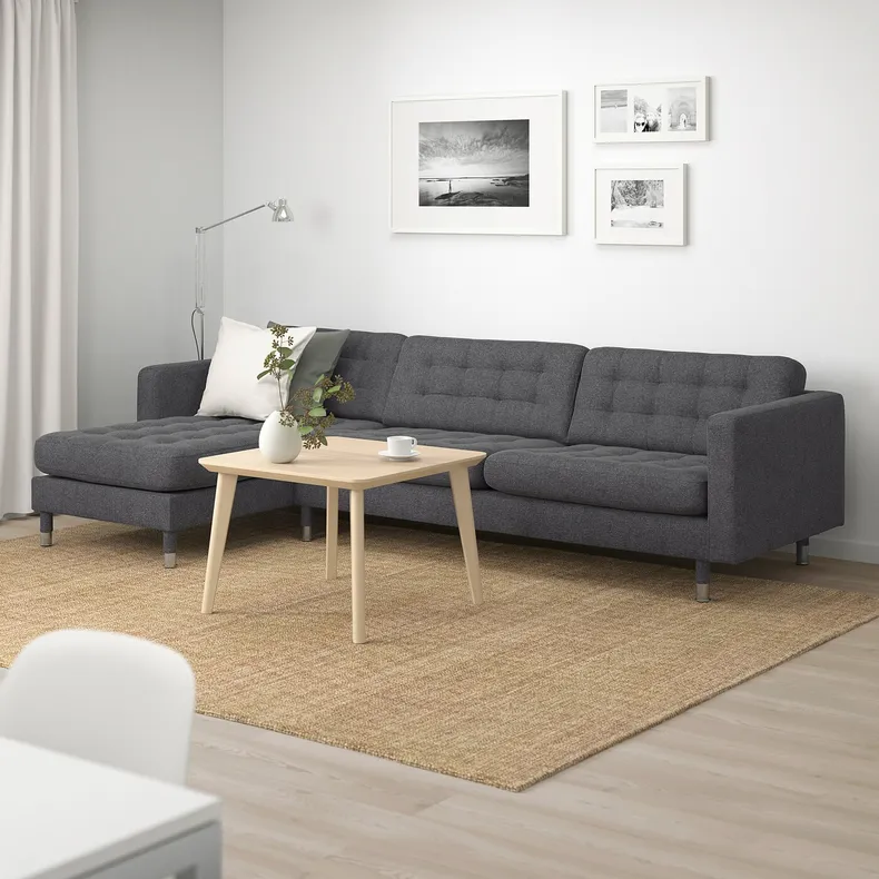 IKEA LANDSKRONA ЛАНДСКРУНА, 4-місний диван, з кушеткою / ГУННАРЕД темно-сірий / металевий 792.703.72 фото №2