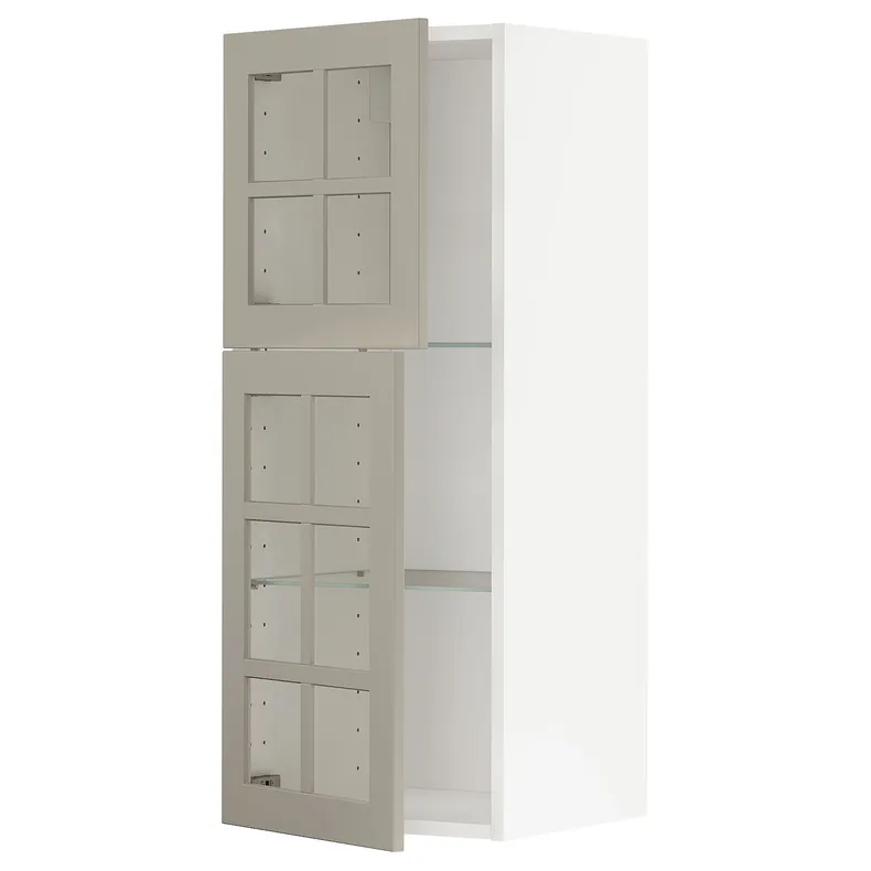 IKEA METOD МЕТОД, настінна шафа, полиці / 2 склх дверц, білий / стенсундський бежевий, 40x100 см 494.605.28 фото №1