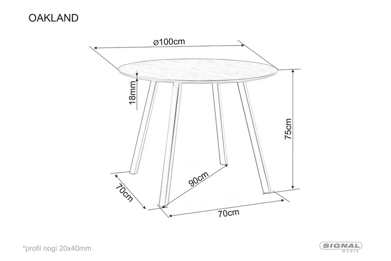 Стіл обідній SIGNAL OAKLAND, горіх, чорний, 100x100 фото №10