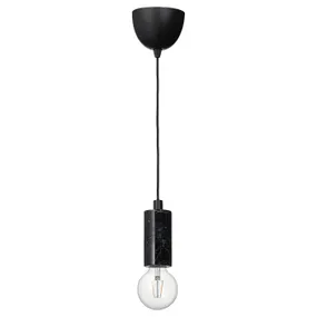 IKEA MARKFROST МАРКФРОСТ / LUNNOM ЛУННОМ, підвісний світильник із лампою, чорний мармур / прозора сфера 794.944.47 фото