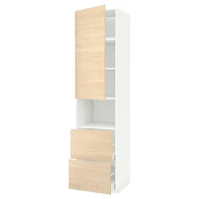 IKEA METOD МЕТОД / MAXIMERA МАКСИМЕРА, высокий шкаф д / СВЧ / дверца / 2ящика, белый / аскерсундский узор светлый ясень, 60x60x240 см 394.606.37 фото