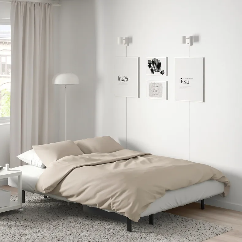 IKEA NYHAMN НІХАМН, 3-місний диван-ліжко, з латексним матрацом / Knisa сірий / бежевий 193.063.74 фото №2