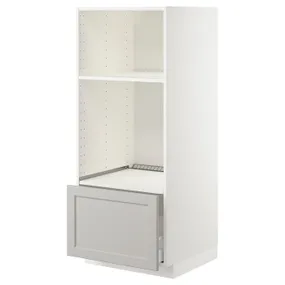 IKEA METOD МЕТОД, высокий шкаф с ящиком д / духовки / СВЧ, белый / светло-серый, 60x60x140 см 392.746.21 фото
