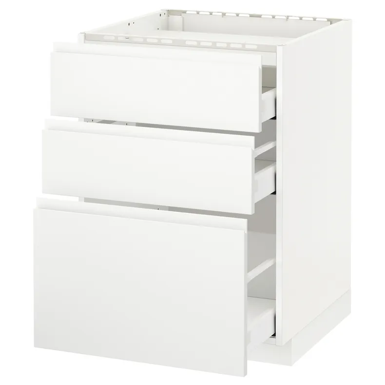 IKEA METOD МЕТОД / MAXIMERA МАКСІМЕРА, підлог шафа д / плити, 3 фр пан / 3 шух, білий / Voxtorp матовий білий, 60x60 см 491.127.89 фото №1