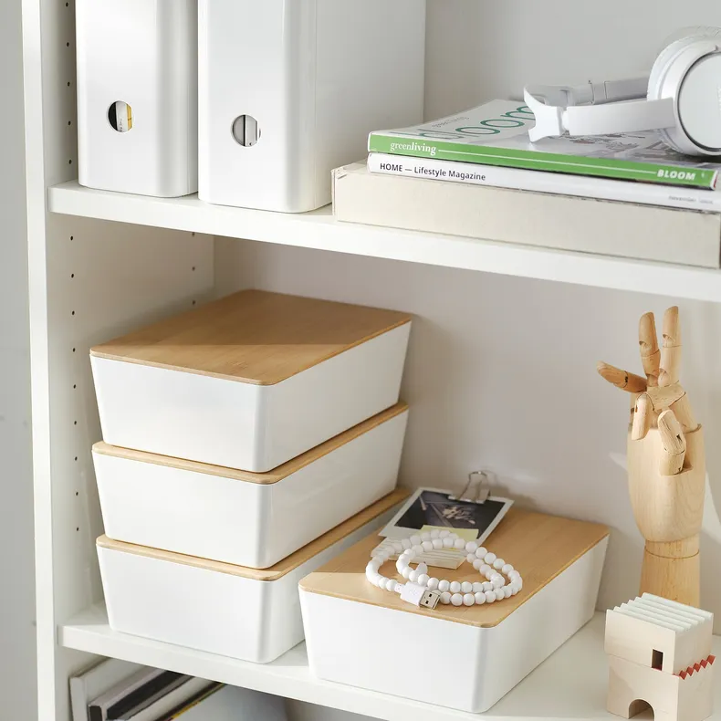 IKEA KUGGIS КУГГІС, коробка з кришкою, білий/бамбук, 18x26x8 см 795.612.86 фото №2