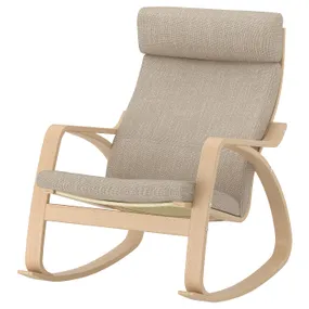 IKEA POÄNG ПОЭНГ, кресло-качалка, Шпон дуба, окрашенный в белый / бежевый цвет 394.291.85 фото