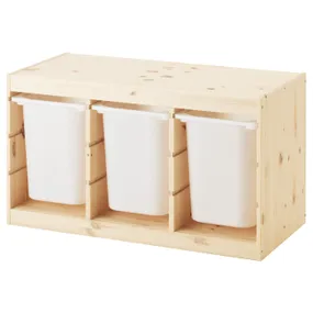 IKEA TROFAST ТРУФАСТ, комбінація для зберіган +контейнери, світла сосна, пофарбована в білий/білий колір, 93x44x52 см 091.025.32 фото