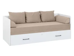 BRW Ліжко розкладне BRW TETRIX 80-160x200 см з ящиком для зберігання, подушками та матрацом, бежевий, білий глянець LOZ/80/160_KPL-BIP/MODONE_9702 фото