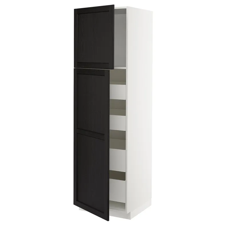 IKEA METOD МЕТОД / MAXIMERA МАКСИМЕРА, высокий шкаф / 2дверцы / 4ящика, белый / Лерхиттан с черными пятнами, 60x60x200 см 194.558.54 фото №1