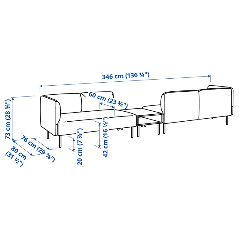IKEA LILLEHEM ЛИЛЛЕХЕМ, 4-м модульный диван со столиком, Окрашенное темно-серое дерево 895.697.53 фото №5