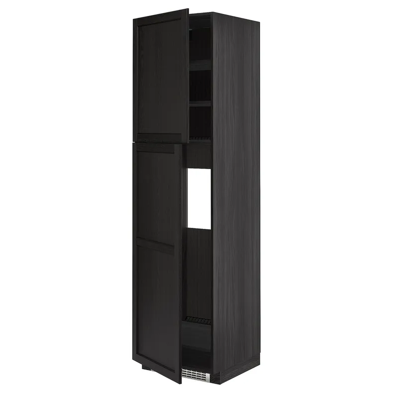 IKEA METOD МЕТОД, высокий шкаф д / холодильника / 2дверцы, черный / Лерхиттан с черными пятнами, 60x60x220 см 994.596.26 фото №1